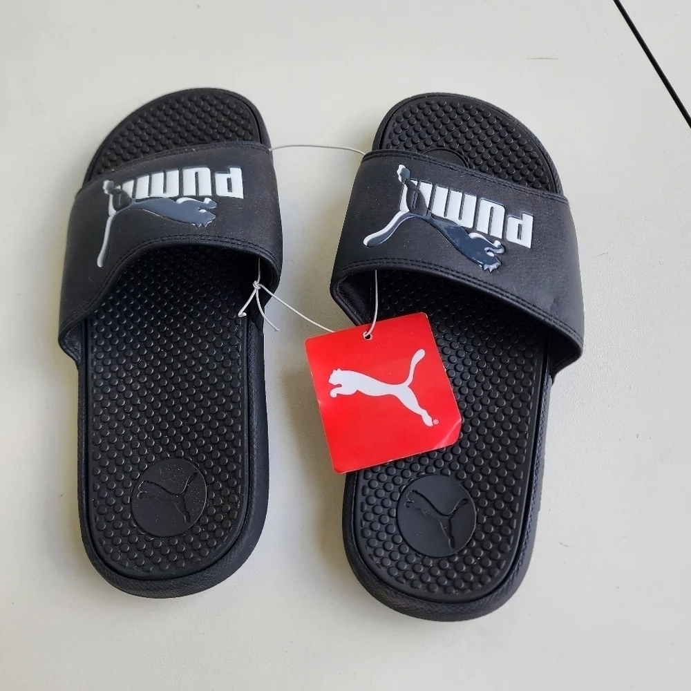 NWT Puma Cool Cat Leap JR Slide Youth Boys Black Casual Sandals 383619 Sz 6C